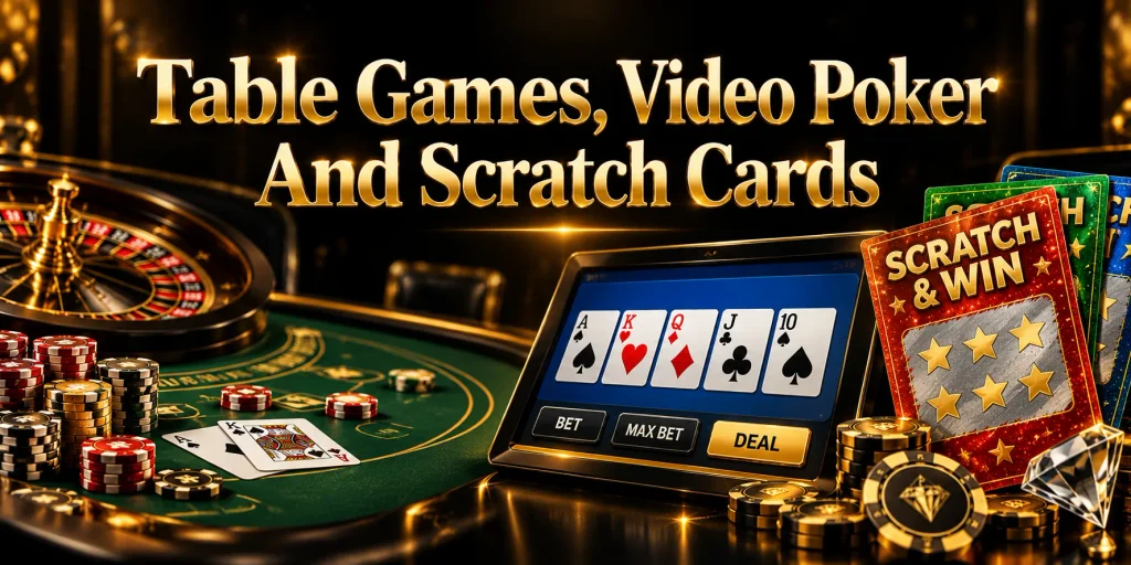Table Games, Video Poker And Scratch Cards